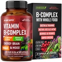 Complexo de Vitamina B - B1 - B2 - B3 - B5 - B6 - Biotina - B12 - 5-MTHF - Astragalus & Toda a mistura de alimentos - Energia, Metabolismo & Cérebro - Vitaminas B para Mulheres e Homens - Made in USA - 60 Cápsulas, 60 dias de fornecimento