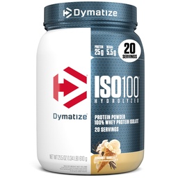 Dymatize ISO100 Whey Protein Powder Isolate, Gourmet Vanilla, 25g de proteína, 5,5g BCAAs, Menos de 120 Cal., Gluten Free, 1g Fat, 1g Sugar, 2g Carb (20 Servings)