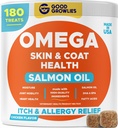 Ómega 3 Óleo de peixe para cães (180 Ct) - Chews pele & casaco - seco & comichão alívio da pele + suporte alergia - casacos brilhantes - ácidos gordos EPA & DHA - mastigação natural de óleo de salmão promove coração, quadril e suporte conjunto