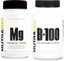 NutraBio B-100 B Complexo Vitamina e Reacted Pacote Suplemento Magnésio – Suplemento Vitamina Bundle pode ajudar com sistema imunológico, saúde óssea, cabelo saudável, pele e unhas