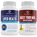 VERTENTICS Fígado Saúde e Enzimas Digestivas Bundle - Suporte para limpeza do fígado Detox, Digestão, Absorção de nutrientes, Gás ocasional e Bloating - Gluten Free, Non-GMO