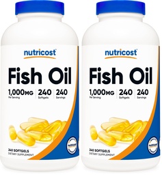 Óleo de peixe nutricosto Omega 3 Softgels com EPA & DHA (1000mg de óleo de peixe, 560mg de Omega-3), 240 Softgels, Não-GMO, Gluten Free. (Pacote de 2)