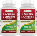 Melhor Natural L-Arginina L-Citrulina Complexo 1000 mg 250 Comprimidos (250 Contagem de 2))