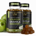 Folhas de soursop e gomas de frutas de soursop - 3000mg Extrato de soursop - 2 Pacote de Graviola Suplemento - Frutas de soursop e folha - 120ct - sem açúcar - sem glúten – Não-GMO – Vegan Friendly