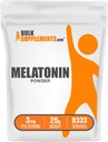BulkSuplements.com Melatonina em pó - Melatonina pura, Ajuda ao sono para adultos - Vegan & Gluten Free, 3mg por serviço, 25g (0,88 oz) (Pack of 1)