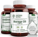 Natural Borage Oil Supplement - rico em ácido gama-linolênico (GLA), um potente Omega-6 ácido gordo essencial conhecido por apoiar a pele, nervos e saúde conjunta 90 Softgels.