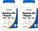 Nutricost Betaine HCl + Pepsin 790mg, 240 cápsulas, 2 frascos (480 cápsulas)