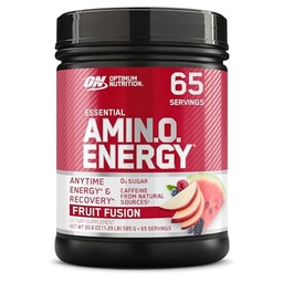 Optimum Nutrition Amino Energy - Pré-treino com chá verde, BCAA, Aminoácidos, Keto Friendly, Extrato de café verde, Energia em pó - Fruit Fusion, 65 Servings (Packaging May Vary)