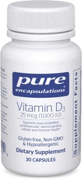 Pure Encapsulations Vitamina D3 25 mcg (1.000 UI) - Suplemento para Apoio Osso, Articulação, Mama, Coração, Colônia e Saúde Imunitária - com Premium Vitamina D - 30 Cápsulas