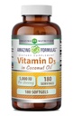 Fórmulas surpreendentes Vitamina D3 com óleo de coco Suplemento de 5000 UI por serviço 180 Softgels