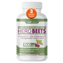 Gade Nutrition Hero Beets - Beterraba Raiz Cápsulas 1500mg - Raiz de beterraba orgânica Pó + Zinco de vitamina C, Elderberry, Romã, Extrato de semente de uva - 3 meses de fornecimento