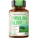 Cápsulas de espirulina orgânica e chlorela - Cápsulas de espirulina com pó de chlorela para Imune, Antioxidante e Suporte Energético. Nutricioso Super Verde. Vegan & Non-GMO. Teste de Terceiros. 60 Caps