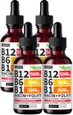 (4 Pack) Vitamina B12 e B6 Drops Líquidos, B12 Complexo Sublingual de Vitamina B - B 12 Vitamina 5000mcg - B12 Metilcobalamina para Energia, Cérebro e Suporte Cardíaco com 27.200 mcg, Framboesa, 80 Servings