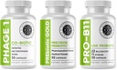 Pacote de suplemento de saúde da fortitude intestinal - Prebiótico Gold, PRO-B11, Phage 1 - w/Gold Kiwifrut Pectin, SCFAs, e 22 bilhões de CFU para suporte a microbiomas, glúten, soja e cápsulas livres de leite