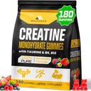 (180) Creatina Gummies mono-hidratada para homens e mulheres - Creatina pré-treino chicletes para Muscle Builder, Força muscular, Recuperação, Endurance, Energia, Creatina para mulheres e homens, Vegan, Berry misto