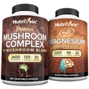 Nutrivein Premium 120 Cap Mushroom Complex 2600mg & 90 Cap Magnesium 2207mg Bundle - 11 cogumelos - Leões Mane, Chaga, Reishi, Cordyceps, & More - Imune & Brain Function Plus Memory & Focus