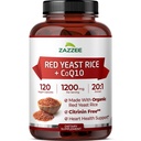 Extra força Red Levessamento Arroz com CoQ10 - 20X concentrado 1200mg Red Levessado Arroz Suplemento com Niacin CoQ 10 e BioPerine para melhor absorção - Não-GMO Vegan & Laboratório ISO testado (75 Servões)
