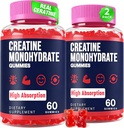 Creatina Gummies mono-hidratada para Mulheres e Homens, Taurina e B6, Creatina mastigável pré-treino Gummies para Max força & crescimento muscular, energia, resistência, creatina para homens e mulheres - 2 garrafas