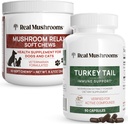 Real Cogumelos Turquia cauda para humanos (90ct) & Cogumelo animal de estimação relaxar mastiga (60 mastiga) - Bundle para imunidade e relaxação - Vegan, Não-GMO, Sem glúten, Extrato de cogumelos sem grãos Suplementos