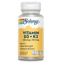 SOLARAY Vitamina D3 K2 - Suplemento de suporte ósseo e imunológico - com 5000 UI Vitamina D como VIT D3 e 50 mcg Vitamina K2 como Menoquinona MK7, Made Without Soy, 60-Day Guarantee, 60 Serv, 60 VegCaps