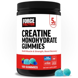Fator de força Creatina Gummies mono-hidratada, NSF Certified, 5g de dose para homens e mulheres para apoiar o músculo, força, recuperação, saúde cognitiva e memória, embalagem pode Vary, framboesa azul, 150 gomas