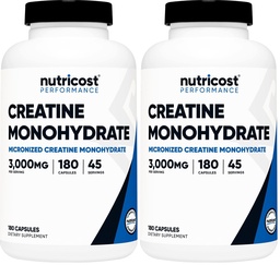 Nutricost Creatina Mono-hidratada 3.000mg, 180 Cápsulas (750mg por cápsula) - Gluten Free, Non-GMO (Pack of 2)