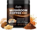 Café em pó de cogumelos Catfit, 10 Suplementos de Mistura de Cogumelos com Mane de Leão, Chaga, Cordyceps, L-Theanina para Energia, Foco, Cognitivo e Imunidade, 50 Servindo