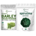 Micro Ingredientes espirulina orgânica em pó de 1lb e grama de cevada orgânica em pó de 16oz Bundle 2 Pacote de Super-alimentos crus Rico em proteína Vegan, fibras, minerais, & vitaminas