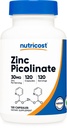Picolinato de zinco de nutricosto 30mg, 120 Cápsulas - Gluten Free e Non-GMO