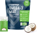 Coromega MAX 2400mg Omega-3 Fish Oil + Vitamina D Squeeze Packets, Wild-Caught, Nenhum gosto de peixe - 3X melhor absorção do que Softgels, Suporta Cérebro e Saúde do Coração (90 Servings, Coconut Bliss)