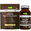 Vegan Vanilla Colagen Protein Powder & Vegan Omega-3 Bundle, Fórmula completa de aumento de colágeno & óleo de algas sustentável 1340mg, por Igennus