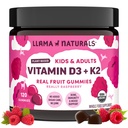 Llama Naturals Vitamina D3, Vegan, Suplemento de suporte imunológico orgânico, Pastilhas de vitamina D para adultos e crianças, Vitaminas Gummy frutas reais, Promove a saúde óssea, Não adicionado cana de açúcar, framboesa, 120 Ct