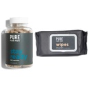 Puro para homens Original Vegan Limpeza Fibra Suplemento, 120 Cápsulas, Eco-responsável Fique pronto Wipes com Micellar e Aloe (48 Conde)