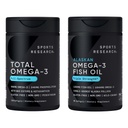 Sports Research® Omega-3 Fish Oil Bundle - Total Omega-3 2200mg (Krill, Salmon & Pollock) + Triple Strength Fish Oil 1250mg - Suplemento EPA & DHA