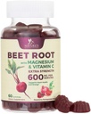 Beterraba Supplement Gummies - 500mg Por Servindo com Extrato de Beterraba em Pó Vitamina C & Magnésio - Suporta Saúde do Coração Energia e Produção de Óxido Nitrico - Suplementos de Beterrabas Vermelhas Gummy - 60 Gummies