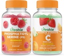 Fosfatidilserina vitalizável (PS) + Vitamina C 1050mg, Gummies Bundle - Grande Degustação, Suplemento Vitamina, Glúten Livre, GMO Livre, Gummy mastigável