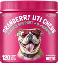 Cranberry UTI Chews para cães Suporte de bexiga + D-Mannose Suporta Rim Urinary Tract and Bladder Health Natural Cranberry Wellness Supplement Imune System Booster Natural Pet Antioxidant 120 Chews
