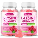2 Pacote L-Lysine 1000mg Gummies, Suplemento de Lisina para Adultos e Crianças, Aminoácido Essencial para Lábios e Saúde Oral, Imune Boost & Colágeno & Cálcio, Sem Açúcar, Framboesa Flavor, 120 Contagem
