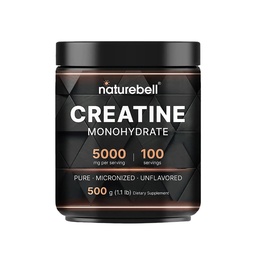 NatureBell Creatine Monohidrato Pó - 500g - Pó Micronizado - Entrega 5.000mg Creatina por serviço - Suporte pré-treino ou pós-treino* - Vegan & Keto Friendly - Sem sabor