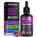Biotina líquida para o crescimento do cabelo, pele e unhas - 80,000 mcg Vitaminas capilares Drops - Biotina de força extra 5000 mcg, Colágeno, queratina com ácido hialurônico - Suplemento multivitamínico para mulheres e homens - 2 fl oz