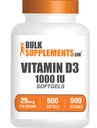 BulkSuplementos.com Vitamina D3 1000UI Softgels - Colecalciferol, D3 Suplemento, Vitamina D 1000 UI - 1 Vitamina D3 Softgel (25mcg de Vitamina D) por serviço, 500 contagem (Pacote de 1)