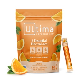 Ultima Replenisher Diária Electrolyte Powder Drink Mix – Açúcar grátis – Laranja, 20 Stickpacks – Pacotes de Hidratação com 6 Eletrolitos Chave e Trace Minerals – Keto Friendly, Vegan, Não-GMO
