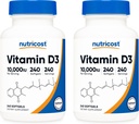 Nutricost Vitamina D3 10.000 UI, 240 cápsulas de gel macio (2 frascos)