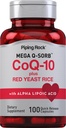 Piping Rock CoQ10 com Red Levessamento Arroz 100 Cápsulas com Ácido Alfa Lipóico Não-GMO, Suplemento sem glúten
