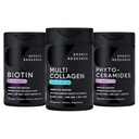 Esportes Pesquisa Vegan Biotin 10.000mcg com óleo de coco, Pílulas de colágeno multi (Tipo I, II, III, V, X) Hidrolisado Colágeno Peptídeos com ácido hialurônico + Vitamina C & Fitoceramidas 350mg por Softgel