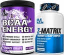 Evluition ZMatrix Magnésio e Zinco Post Treinout Supplement (60 Servings) Plus Reabastecimento BCAAs Aminoácidos Pó para Pré e Pós Exercício (Grape, 30 Servings)