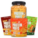 Twin Peaks Low Carb, Keto Friendly Protein Puffs, Parmesão de Alho (300g, 21g Protein, 2g Carbs) + Twin Peaks Ingredients Low Carb, Keto Friendly Protein Puffs, (Variety Pack, 2.1 Ounce), 2 Servings,