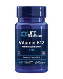 Extensão de vida Vitamina B12 Metilcobalamina, Nerve Health Supplement, Suporte Cognitivo, Vitamina Energética, metilcobalamina B12, 5 mg, Solução rápida, Sem glúten, Não-GMO, Vegetariano, 60 pastilhas