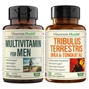 Multivitamin para homens & Tribulus Terrestris com DHEA e Tongkat Ali – Conjunto completo de saúde masculina para energia, vitalidade, equilíbrio hormonal e desempenho de treino