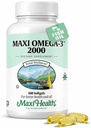 Maxi Health Omega 3 Fish Oil 2000mg – Fish Oil Omega 3 Suplementos sem sabor de peixe – Triplo força EPA DHA – Kosher Omega3 Suplemento para ajudar a apoiar o bem-estar geral (100 Softgels)